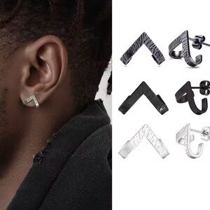 Geometric Black and Silver Jewelry Ear Cuffs